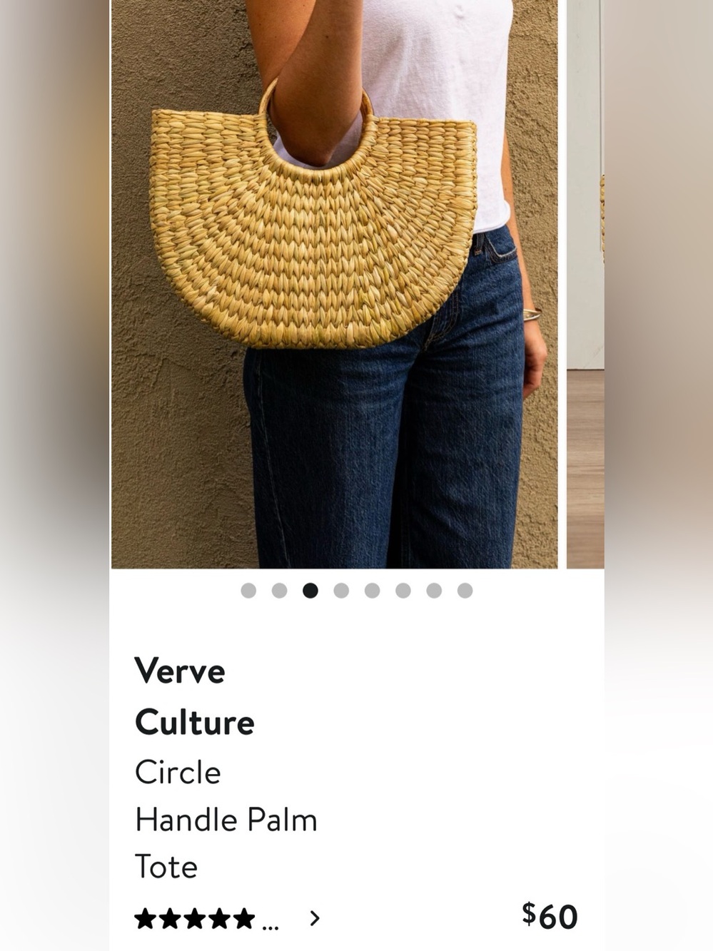 Circle Handle Woven Palm Tote